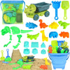 FUSPWEAO Beach Toys, Dinosaur Sand Toys with Dump Truck and Collapsible Beach Bucket, Shovel and Rake, Mesh Bag, Animal Dinosaur