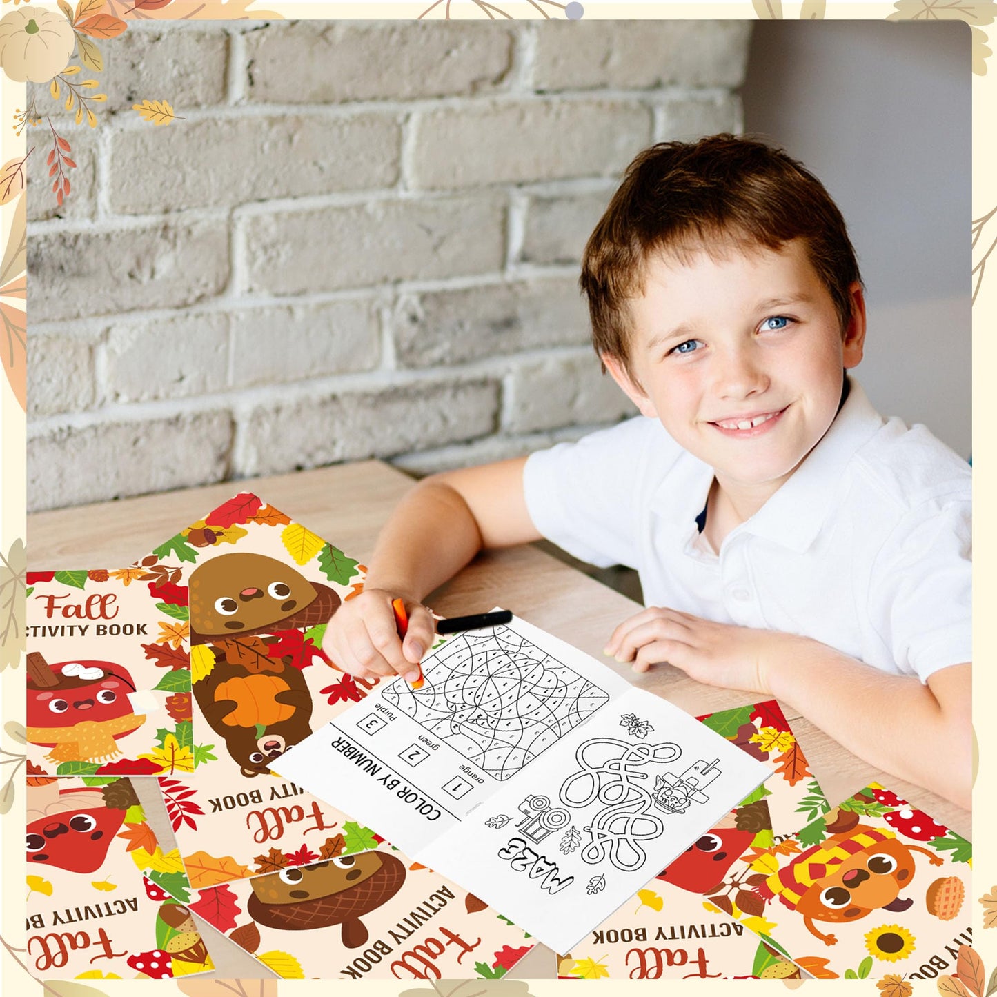 Fall Activity Books for Kids - 24Pcs Autumn Theme Mini Games Coloring Book Set Bulk DIY Art Drawing Mazes Word Search Word Scram