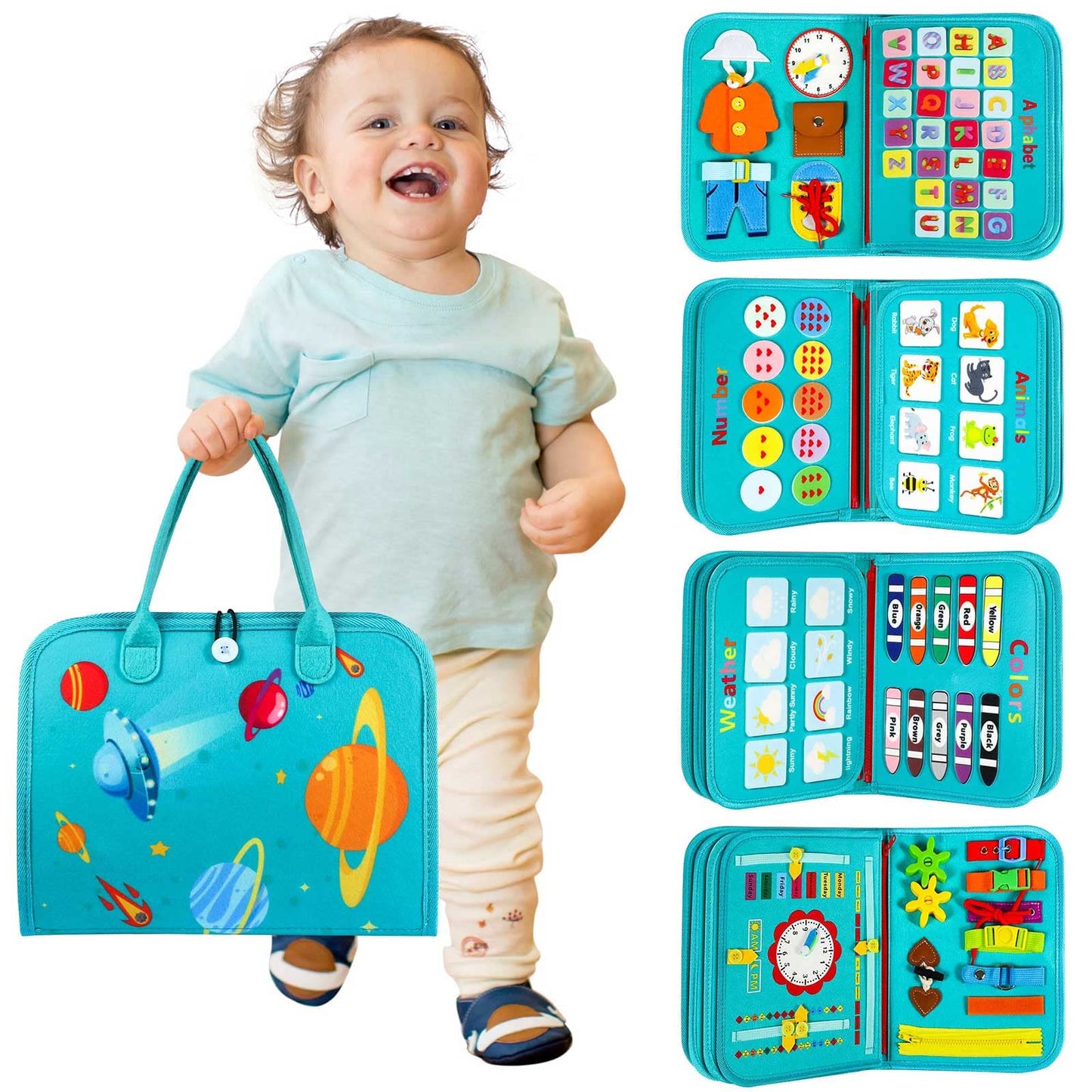 Winblo Toddler Busy Board - Montessori Toys For 2-3 Year Old Boy Birthday Gift, Educational Learning Sensory Busy Book For Two Year Old Boys, Airplane Car Travel Activities Toy For Kids Age 2-4