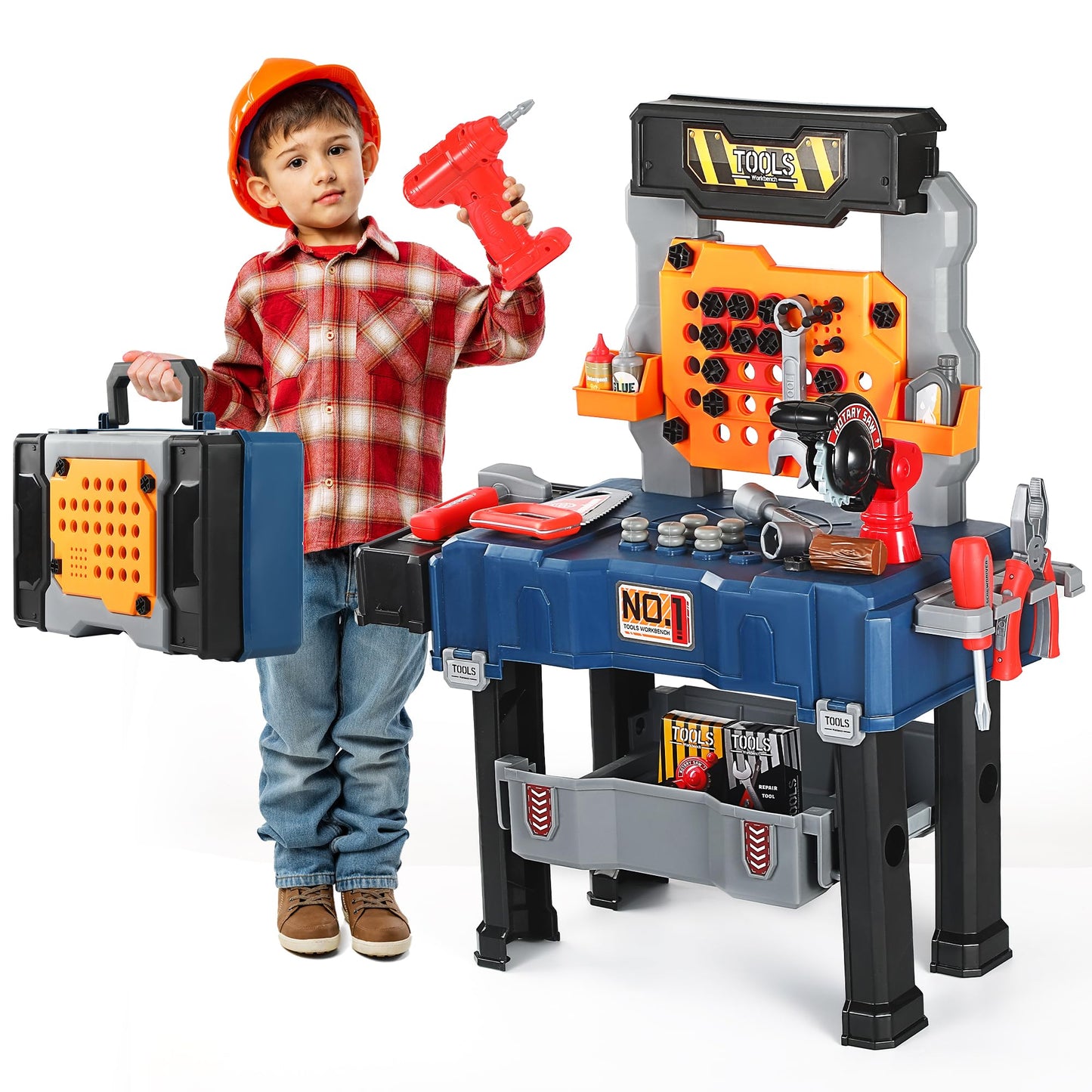 Kids Tool Bench-Power Tools Workshop-Kids Workbench, 65 Pcs Realistic Toy Tools with Electronic Toy Drill, Gift for Boys & Girls
