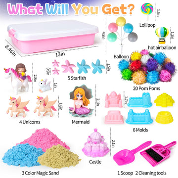 Hymaz Unicorn Sensory Bin, 47 Pcs Unicorn & Ocean Sensory Bins For Kids 2-4 5-7, Kids Play Sand For Sandbox Toys, Sandbox With Lid Castle Unicorn Toys For Girls Age 4-6 Indoor Xmas Birthday Gifts