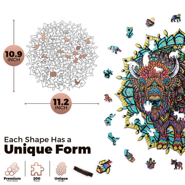 Estroso Wooden Puzzles For Adults - American Bison 200 Piece Wooden Jigsaw Puzzle - 11.2X10.9 Inches - Giftable Wooden Box And C