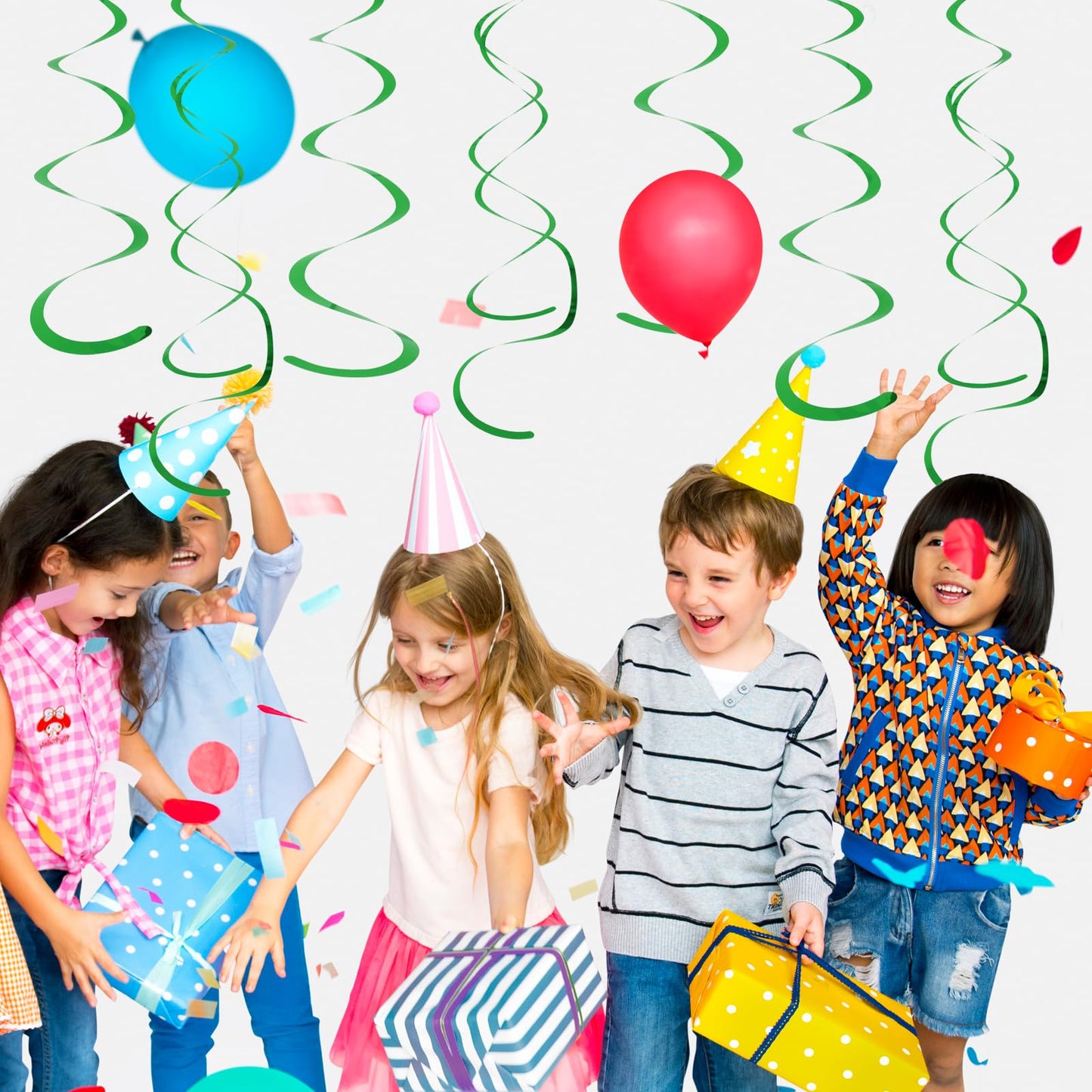 30 PCS Party Swirl Decorations Green Shinny Foil Hanging Swirl Decorations with Double-swirls and Single-swirls Plastic Streamer