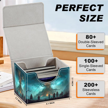 DEGDFSGR for TCG MTG Card Game Storage Box Organizer Trading Card Case Commander Deck Box Magnetic Closure Creative Pattern Up to 200 Cards Several People Tree