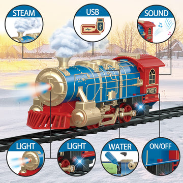 Juqu Train Set For Boys -Remote Control Train Toys-Electric Train W/Smokes, Steam Locomotive W/Lights & Sound, Cargo Car And Tra