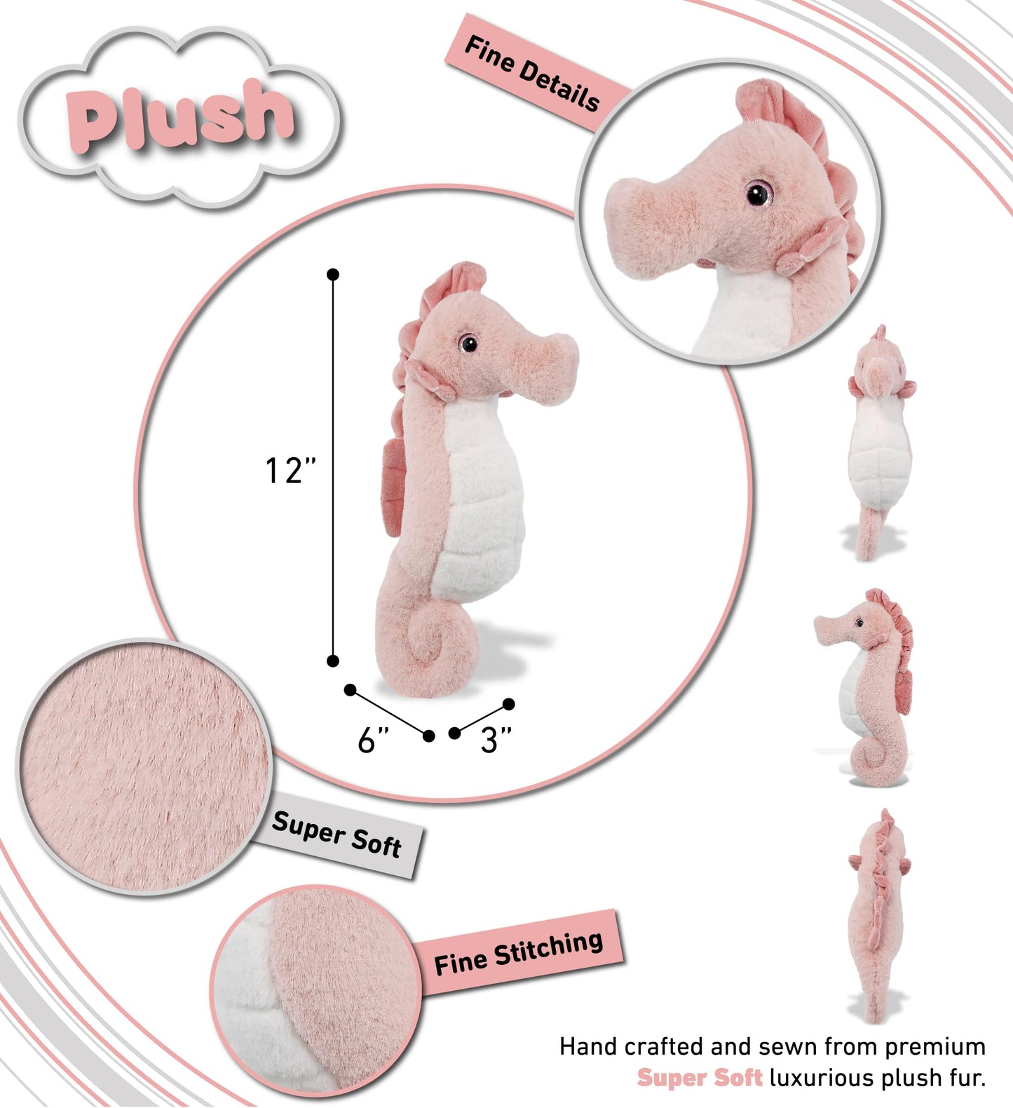 Dollibu Rose Seahorse Super Soft Stuffed Animal, Cute Realistic Stuffed Animals For Girls, Boys, Adults Animal Gifts, Kids Zoo O