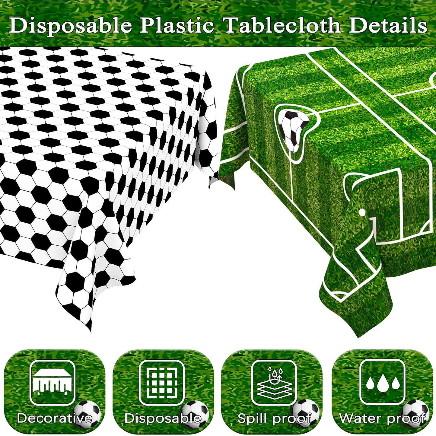 Wnink 4 Pack Soccer Plastic Tablecloth Soccer Party Decorations Disposable Rectangle Soccer Grass Table Cover Soccer Pattern Soc