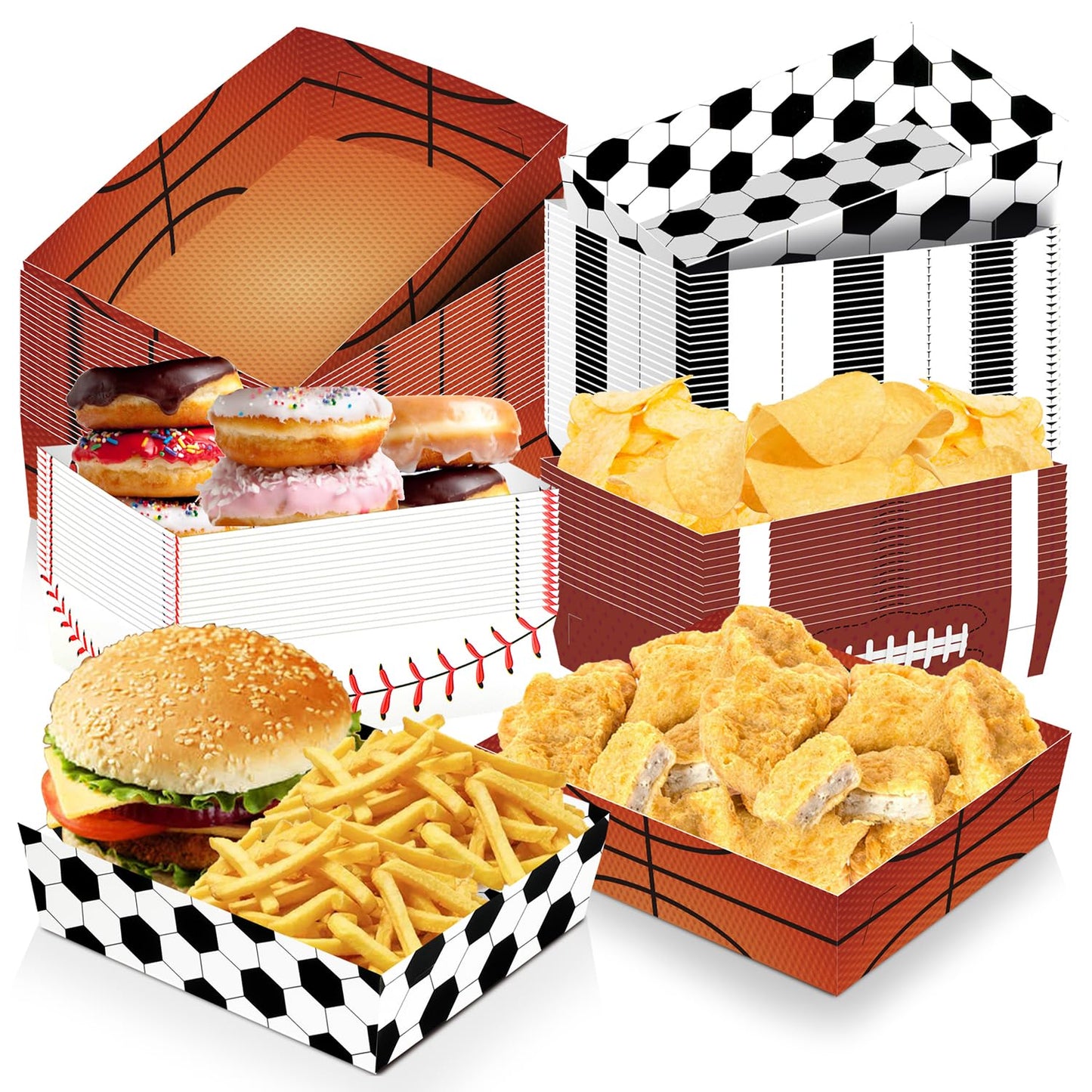 Uroinepa Sports Birthday Party Decorations 40Pcs Sports Theme Paper Food Trays Plates For Soccer Baseball Football Basketball Bi