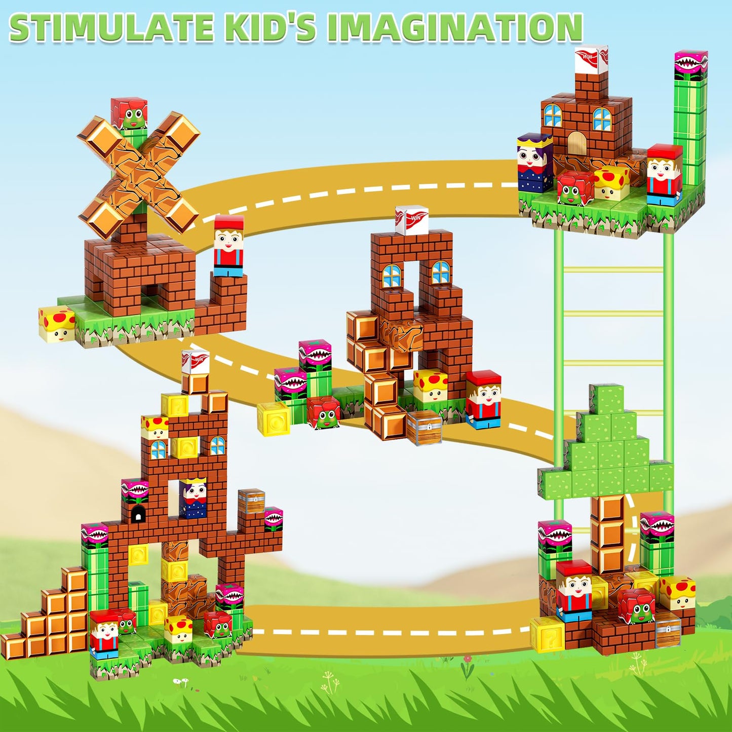 Doloowee Magnetic Building Blocks Sets - Magnetic Cubes For Kids 4-8, Toddler Kids Toys Magnet Blocks Ages 3-5, Mine World Game Themed Gifts Toys For 3 4 5 6 7 8+ Year Old Boys & Girls