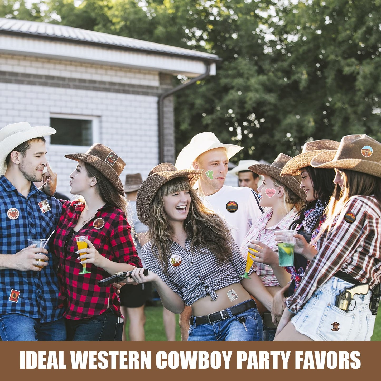Sureio 86 Pcs Western Cowboy Party Favors Include 12 Cowboy Keychain 12 Western Cowboy Silicone Bracelets 12 Button Pins 50 Wate