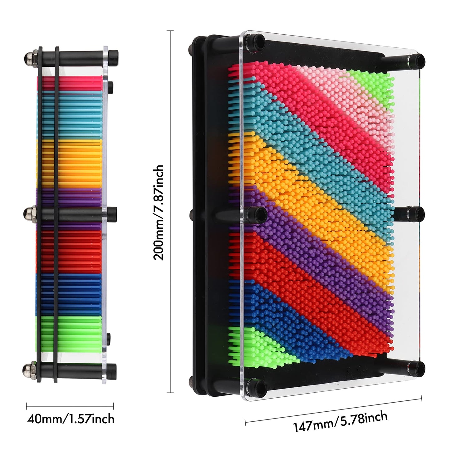 Xsltkby 3D Pin Art Board Toy - Large Size Desk Toy Sculpture For Children Adults 6 X 8 Inches (Colorful Plastic)