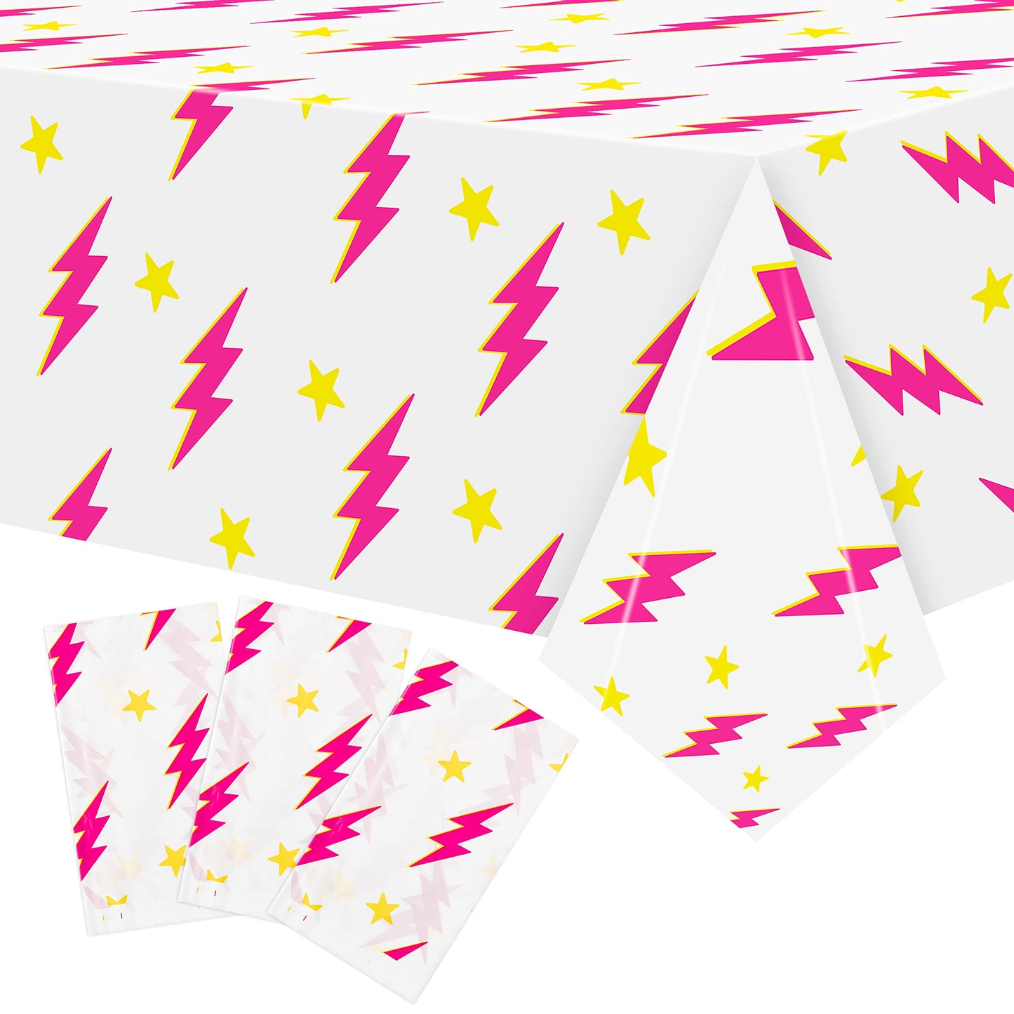 AellasNervalt 3Pcs Preppy Pink Lighting Bolt Party Tablecloths Plastic Rectangle Table Covers Disposable Y2k Tablecloth for Girl