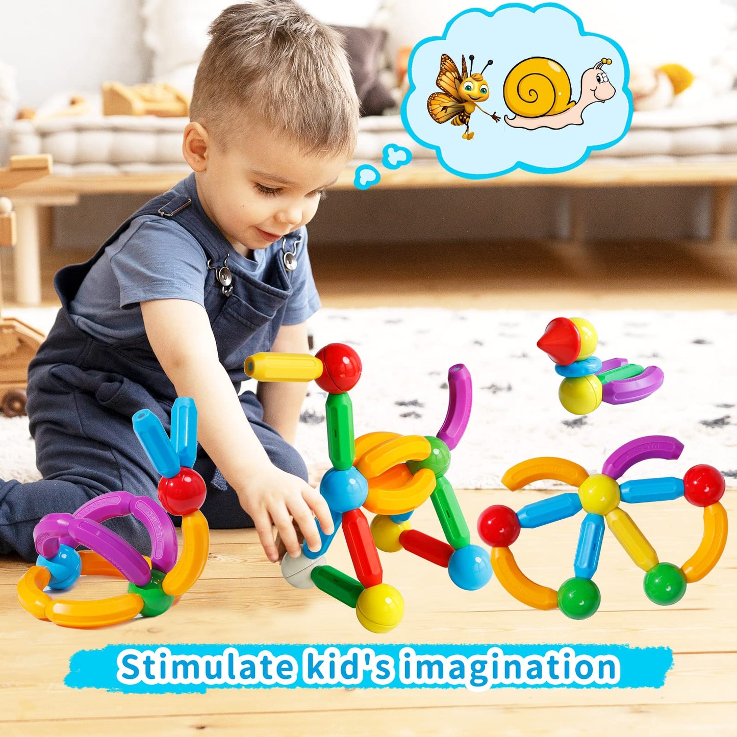 TOKBLOK Magnetic Building Sticks - 76pcs Circus Set, ABS Plastic, Educational STEM Toys for 3 Years Old Kids, Montessori Gift