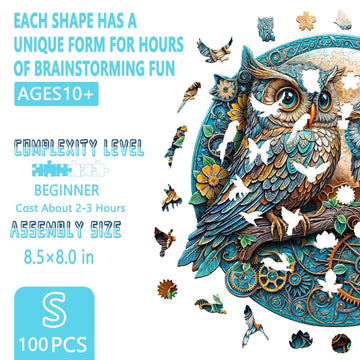 Wooden Puzzles for mature-themeds - Embossed Owl Puzzle Unique Shape Wooden Jigsaw Puzzle for mature-themeds Wood Puzzles mature-themed Good Gift Idea for Family Wall Art Home Decor (S-8.5 * 8in -100 Pieces)