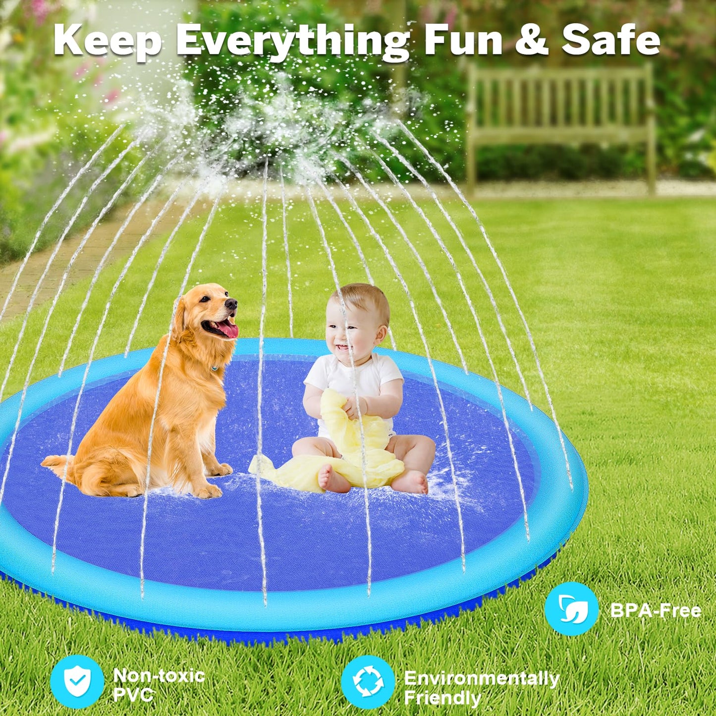 118'' Extra Large Splash Pad for Kids and Dogs, 9.83FT Giant Non-Slip Thickened Sprinkler Pad Pool, Summer Outdoor Water Toys fo