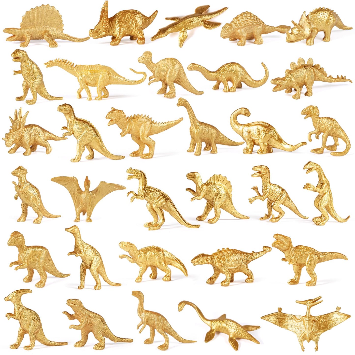 Augtoy Gold Plastic Mini Dinosaur Figures Toys 48Pcs Party Favors Supplies Birthday Dino Cupcake Toppers Prizes Box Toddler Kids Classroom Boy Girl Goodie Bags Easter Eggs Stuffers Pinata Filler