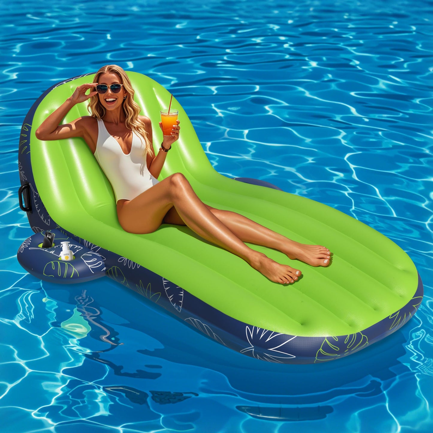 Josen Pool Floats Adult Heavy Duty, Inflatable Pool Lounger Float With Cup Holder And Caddy, Extra Large Pool Rafts For Adults,