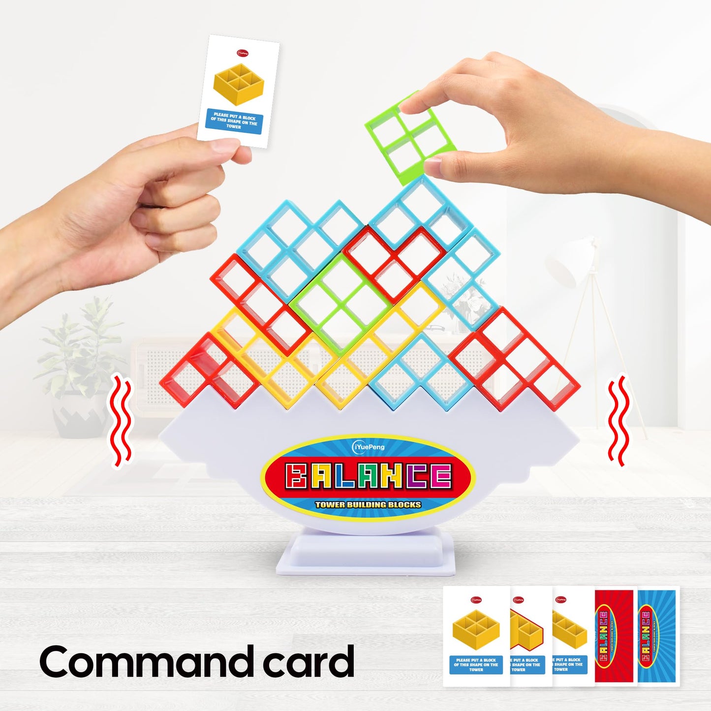 Iyuepeng 16Pcs Tetra Balance Tower Drop Game Fun Stacking Blocks With Storage Box & Wheel Spinner Balancing Interactive Board Ga