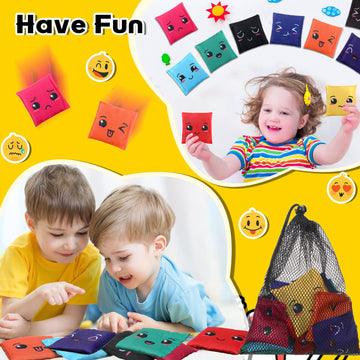Sotiff 20 Pcs Mini Bean Bags for Tossing Educational Cornhole Bags Educational Learn Colors Toy Toss Game Toss Games for Outdoor Indoor Activities(Expression)