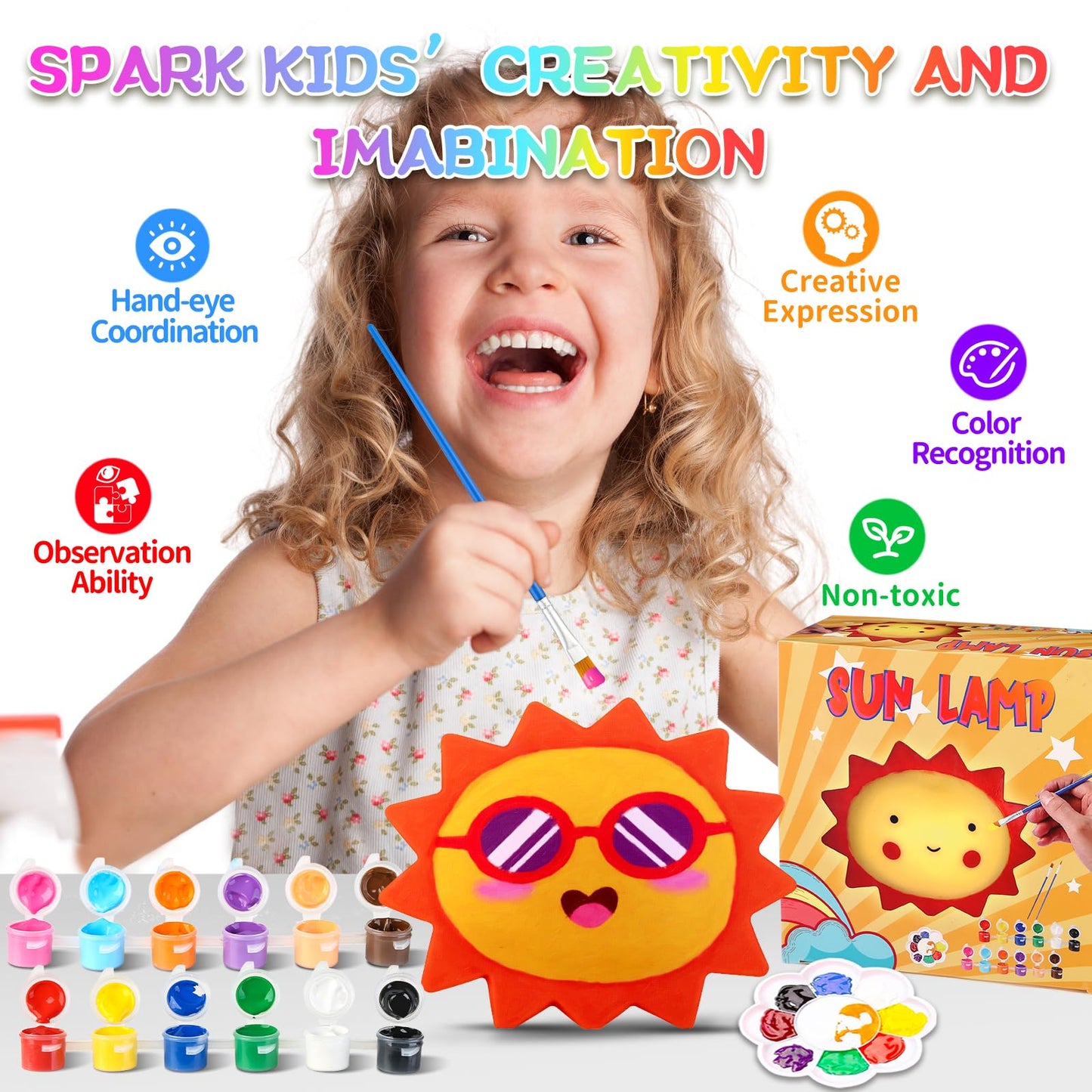 Paint Your Own Sun Lamp Art Kit, Diy Sun Night Light Arts & Crafts Toys, Painting Kit Arts And Crafts For Kids Ages 8-12, Art Supplies Birthday Gifts For Girls Boys 3 4 5 6 7 8 9 10 11 12 Year Old