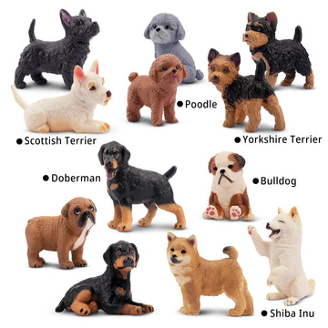 Eyscota 12Pcs Dog Figurines, Realistic Plastic Puppy Figurines, Hand Painted Emulational Tiny Dogs Animals Toy, Dog Cake Topper