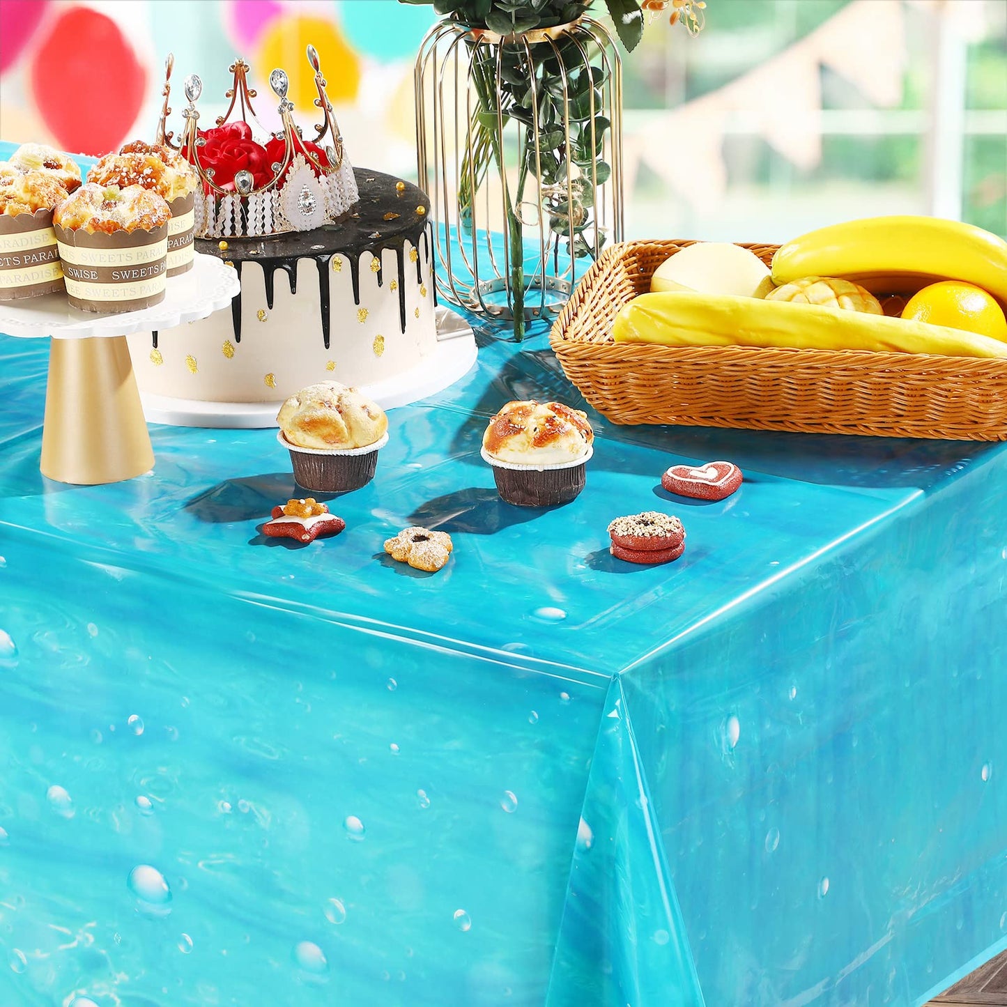 Tiamon 6 Pcs Underwater Bubbles Table Cover Ocean Waves Tablecloth Bubble Water Print Plastic Table Cover For Under The Ocean Be