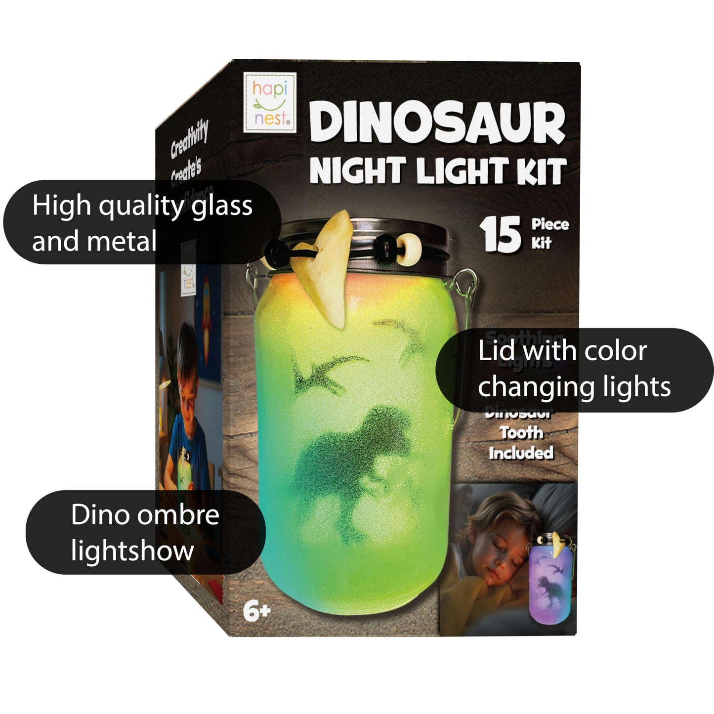 Hapinest DIY Dinosaur Toy Lantern Night Light Kit - Arts and Crafts Gift for Boys or Girls Ages 6 7 8 9 10 Years Old and Up