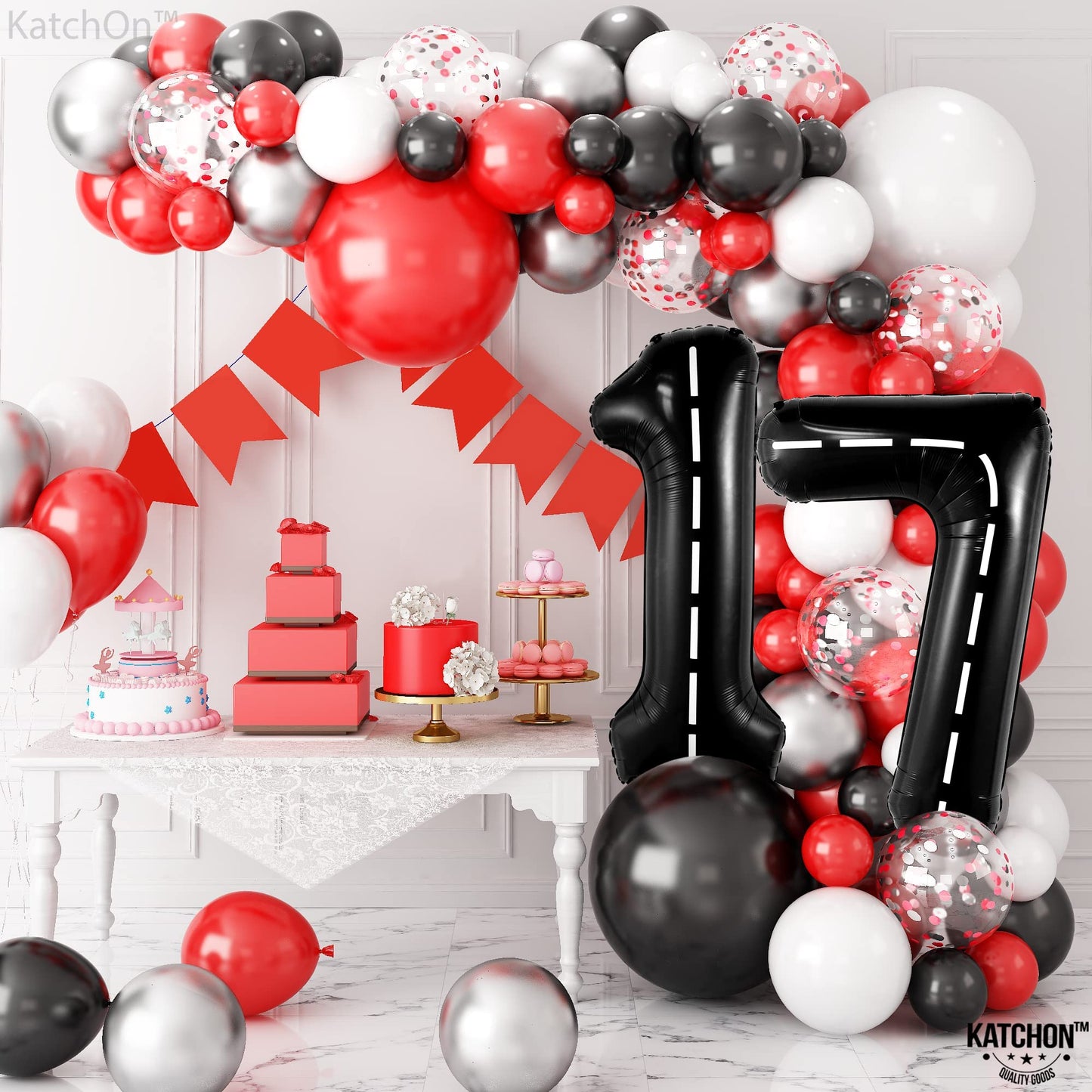 Katchon, Giant Black Checkered 17 Balloon Numbers - 40 Inch | Happy 17Th Birthday Decorations, 17 Birthday Balloons | Number 17 Balloons For Happy Birthday Decorations | 17 Number Balloons