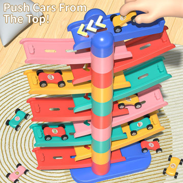 Niplooow Car Ramp Toys, Race Track Car Toy For Toddler Age 3 4 5 6 Year Old Boy With 12 Mini Cars, Gift For Toddlers Boys Girls