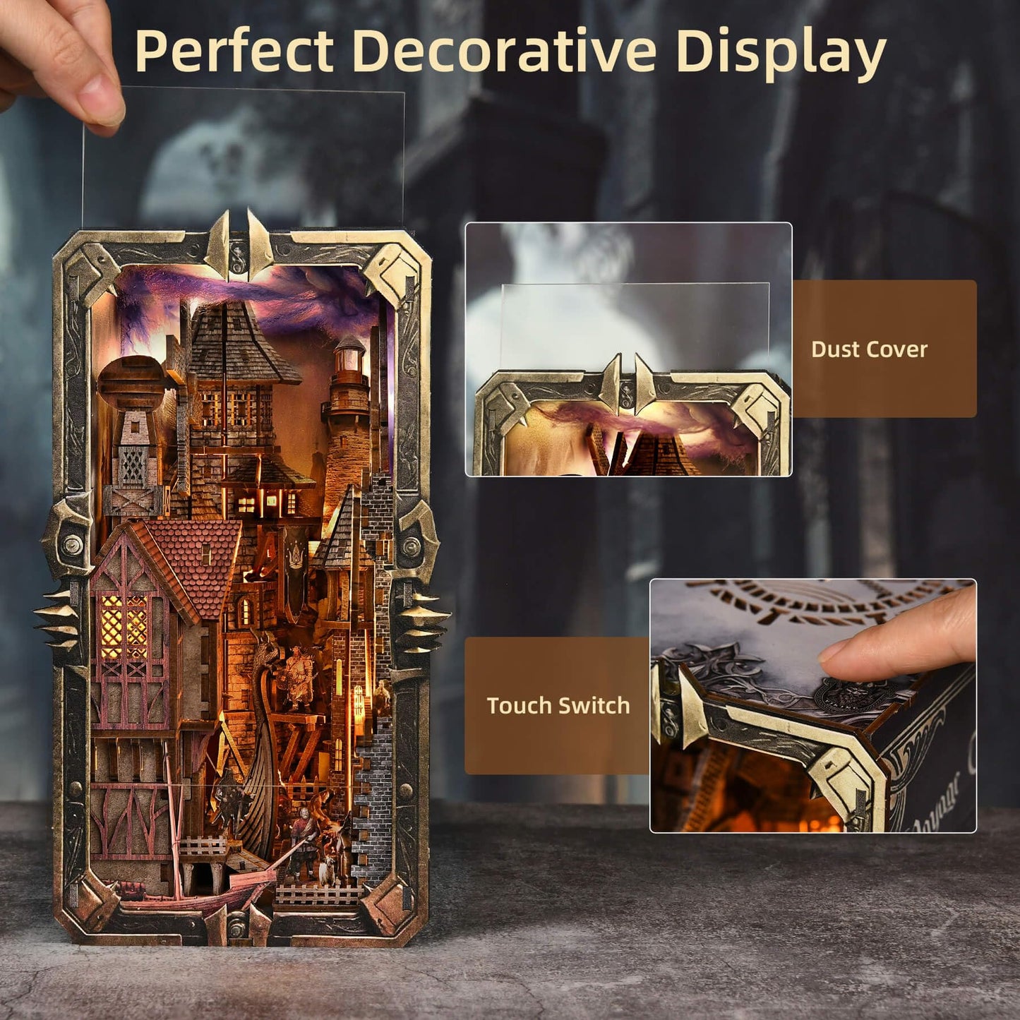 fifijoy DIY Viking Book Nook Kit Miniature House Dollhouse Kit for mature-themed and Teens Booknook Bookend Tiny House Model Build Bookshelf Insert Decor 3D Wooden Puzzle Gifts for Family Friends