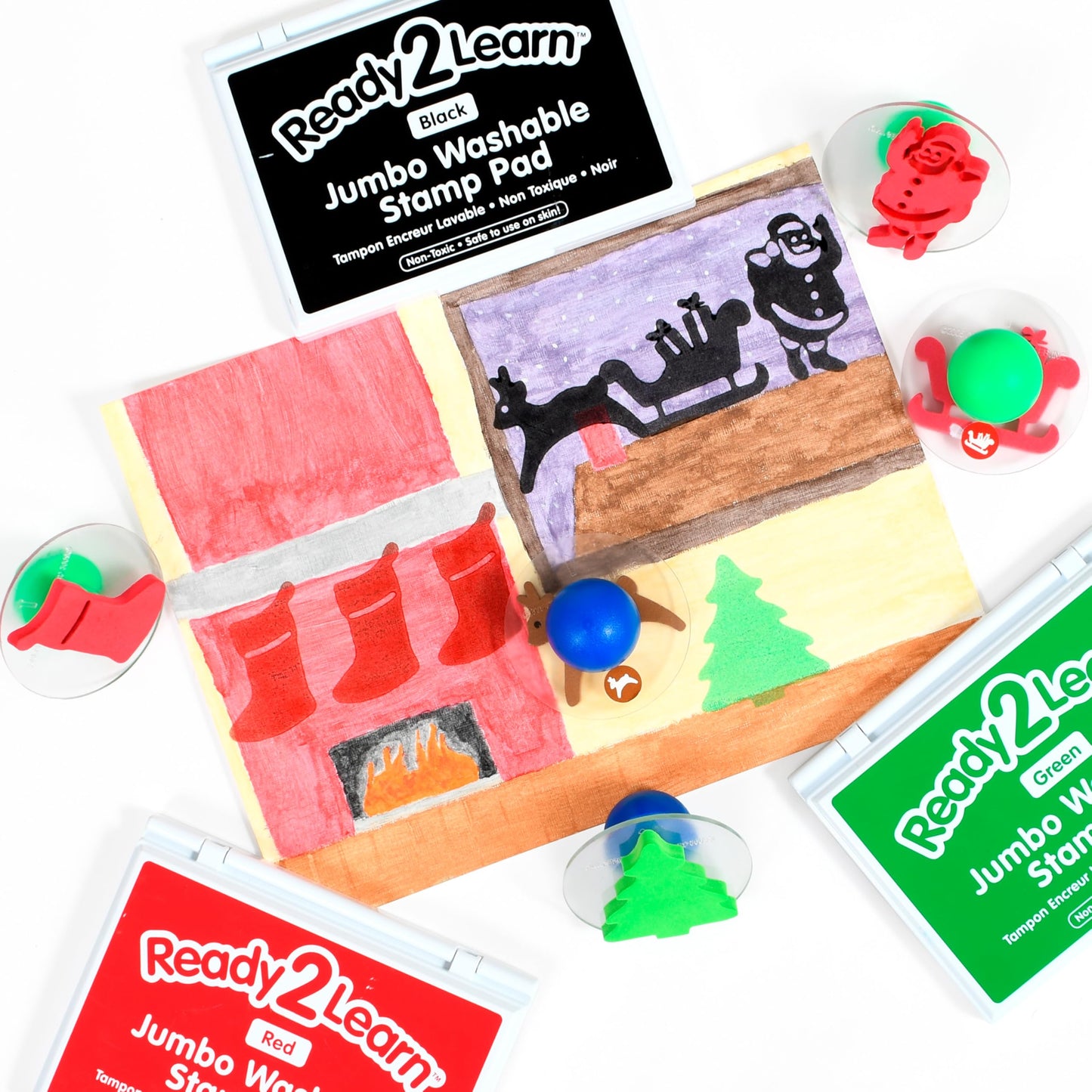 READY 2 LEARN Giant Stampers - Christmas Shapes - Set of 10 - Easy to Hold Foam Stamps for Kids - Arts and Crafts Stamps for Dis