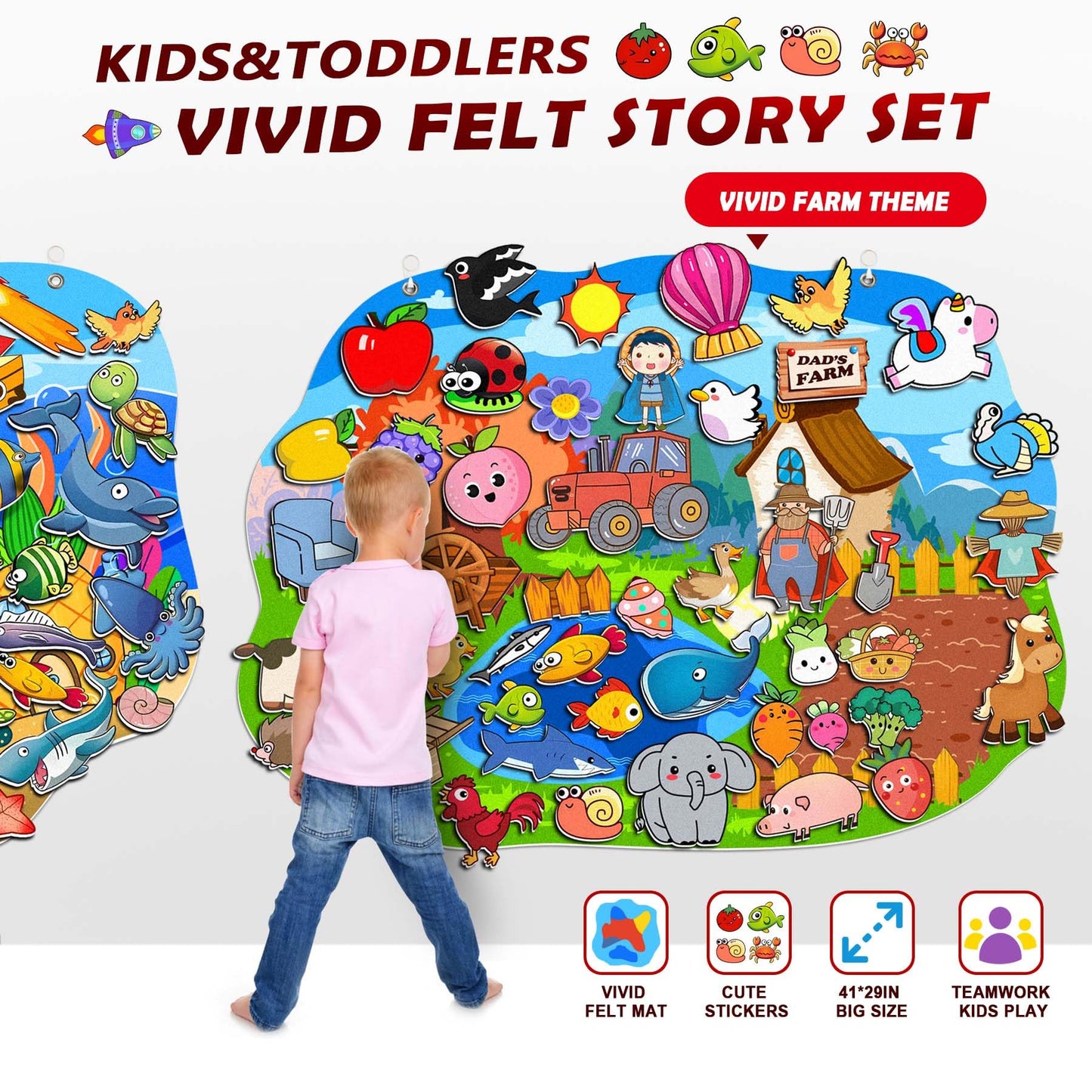 SKOLESK 77 Pcs Farm Animals Felt Story Board Set Preschool Farmhouse Themed Early Learning Storytelling Flannel Board Interactiv