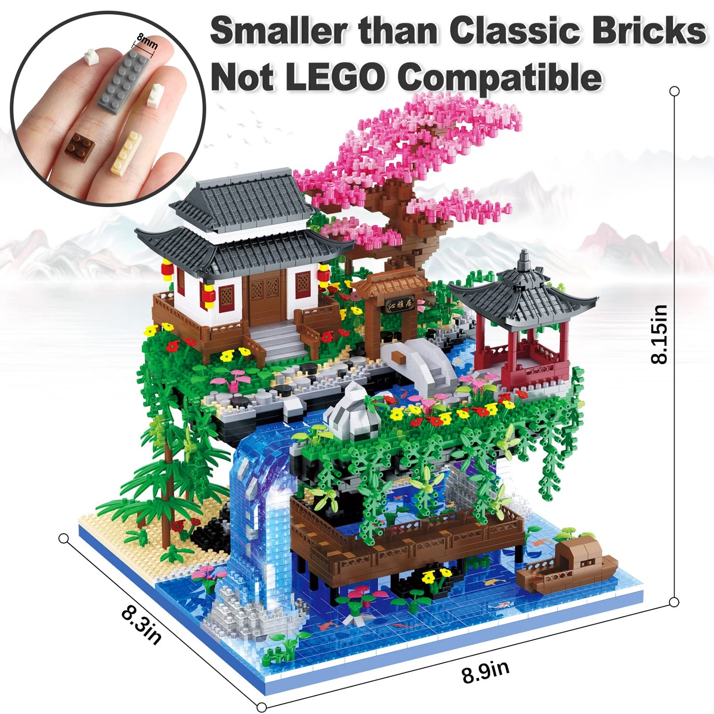 Vziimo Cherry Blossom Bonsai Tree Building Set, Architecture Of Peach Blossom Pond Building Set, Collectible Models Gifts For Teens Adults 14+ (3320 Pcs)