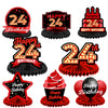 Happy 24th Birthday Red and Black Table Honeycomb Centerpieces Balloons Theme Decor Table Decorations Table Toppers for Girls Wo