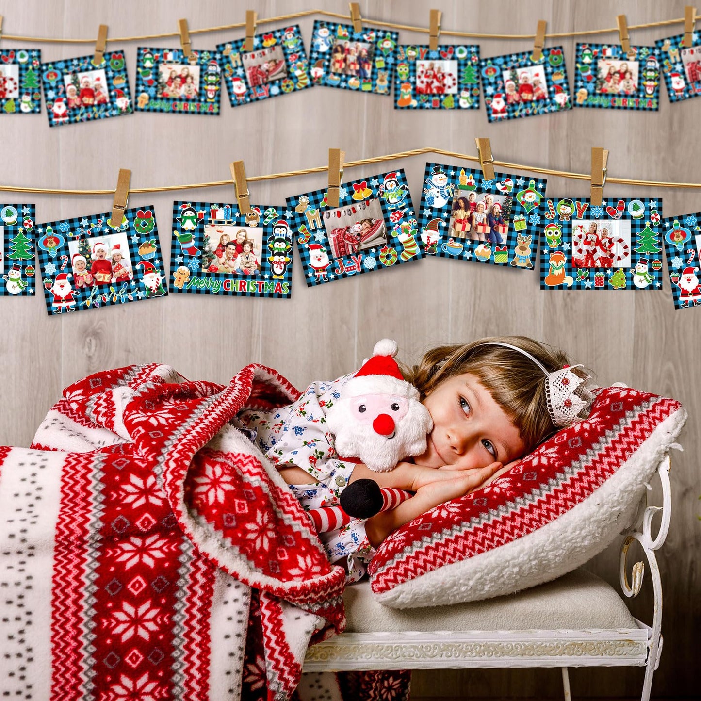 24 Packs Christmas Photo Frame Xmas Craft DIY Picture Frame Ornaments with Stickers Christmas Photo Frame Cards Game DIY Xmas Gi