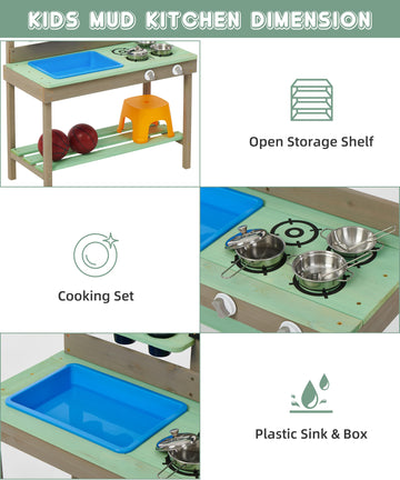 Mederra Kids Play Kitchen, Wood Mud Kitchen with Water Play Set & Cooking Toys for Outdoor, Gift for 3~8