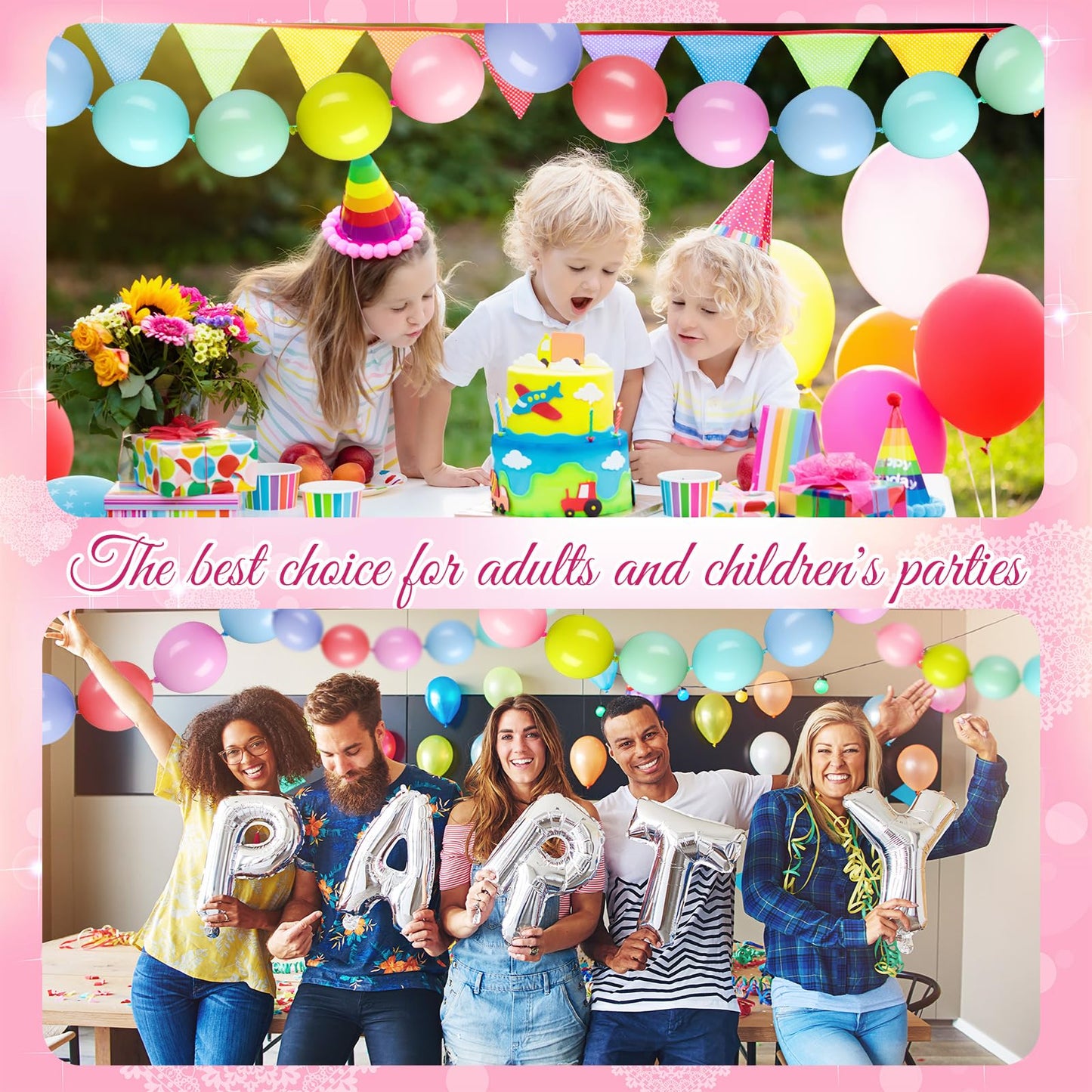 Meanplan 100 Pcs Link Balloon Linking Balloon Latex Linkable Balloons Connected Wedding Party Decoration(Macaron Colors,10 Inch)