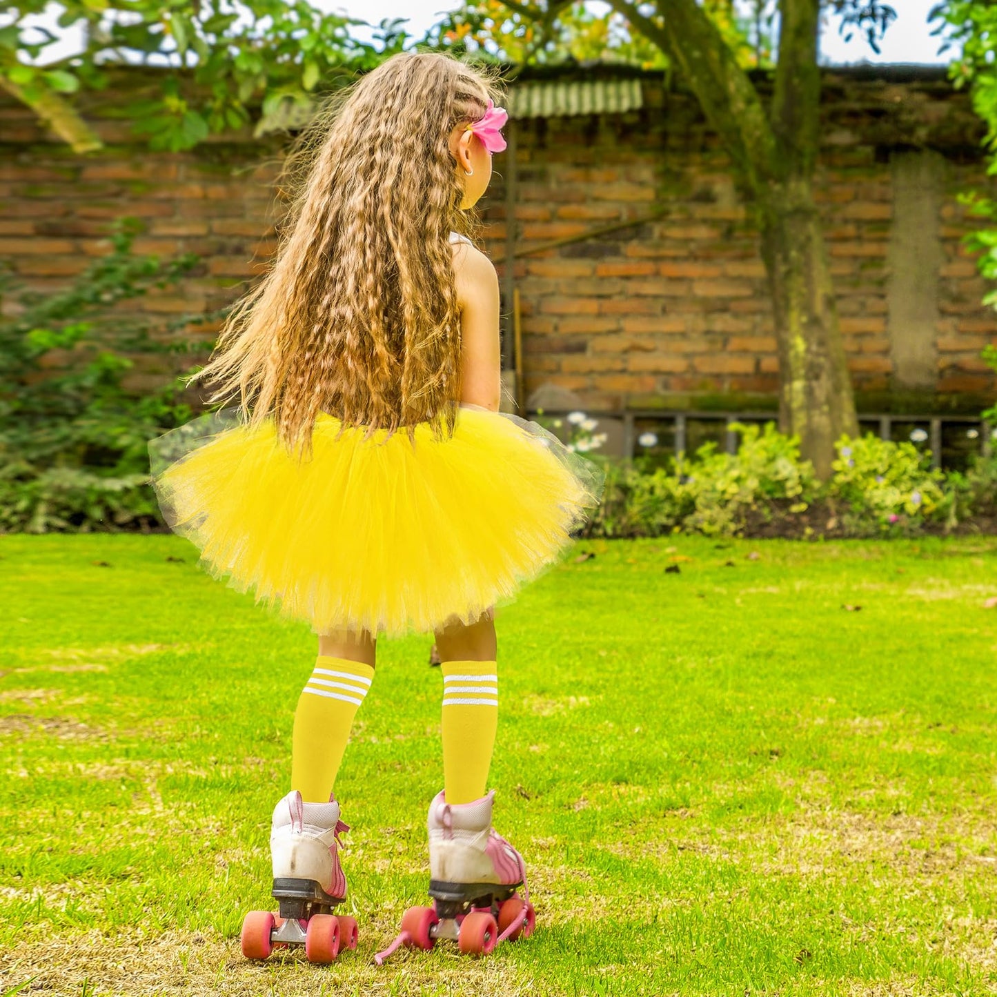 5 Layered Tutu Skirt For Kids Tulle Tutu Skirt With Tube Socks Princess Runners Costumes Cosplay For Girls Kids(Yellow,Kid)