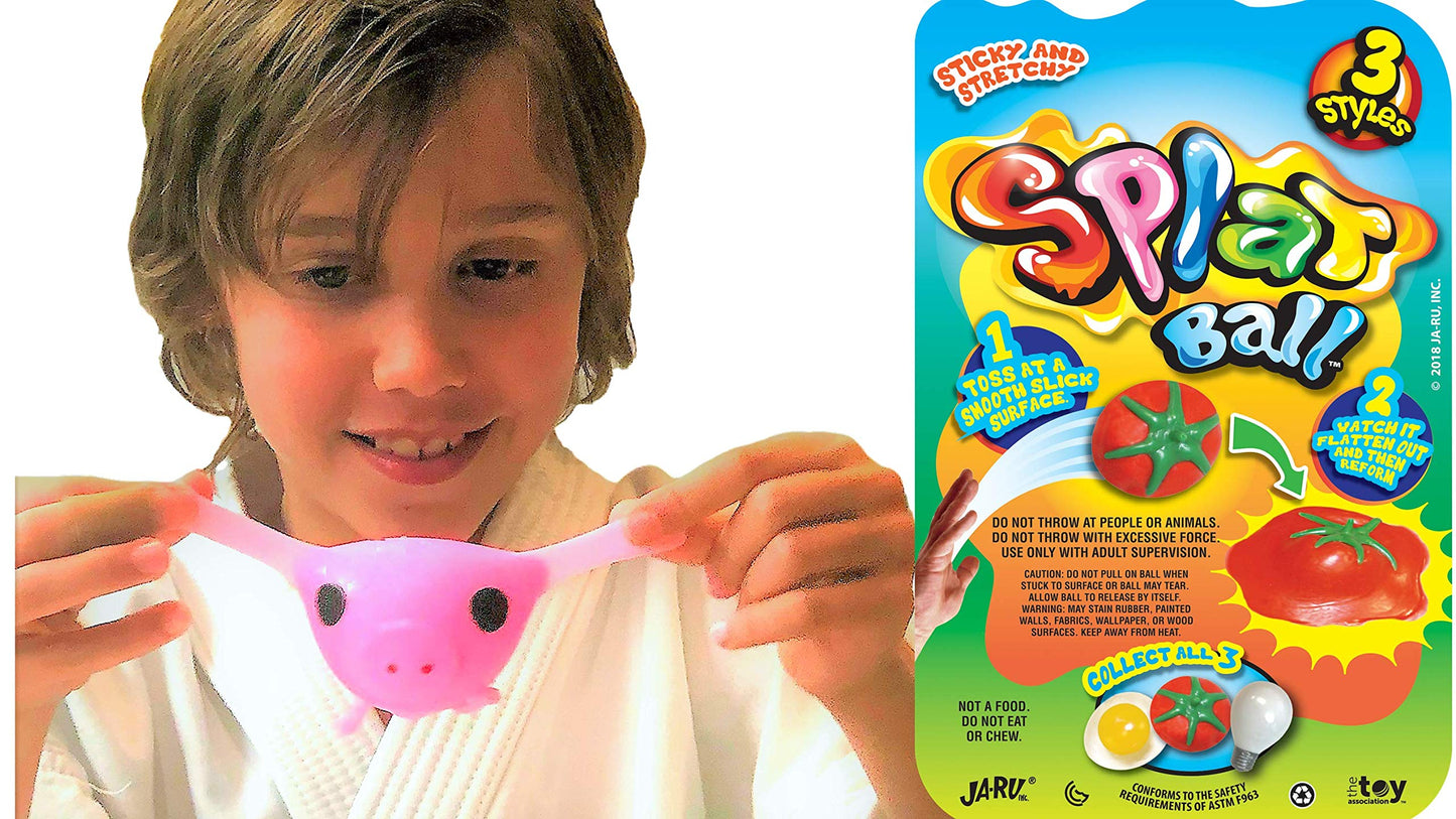 JA-RU SPLAT Ball - Sticky & Stretchy Sensory Stress Relief Toy, Assorted Colors, 6 Pack