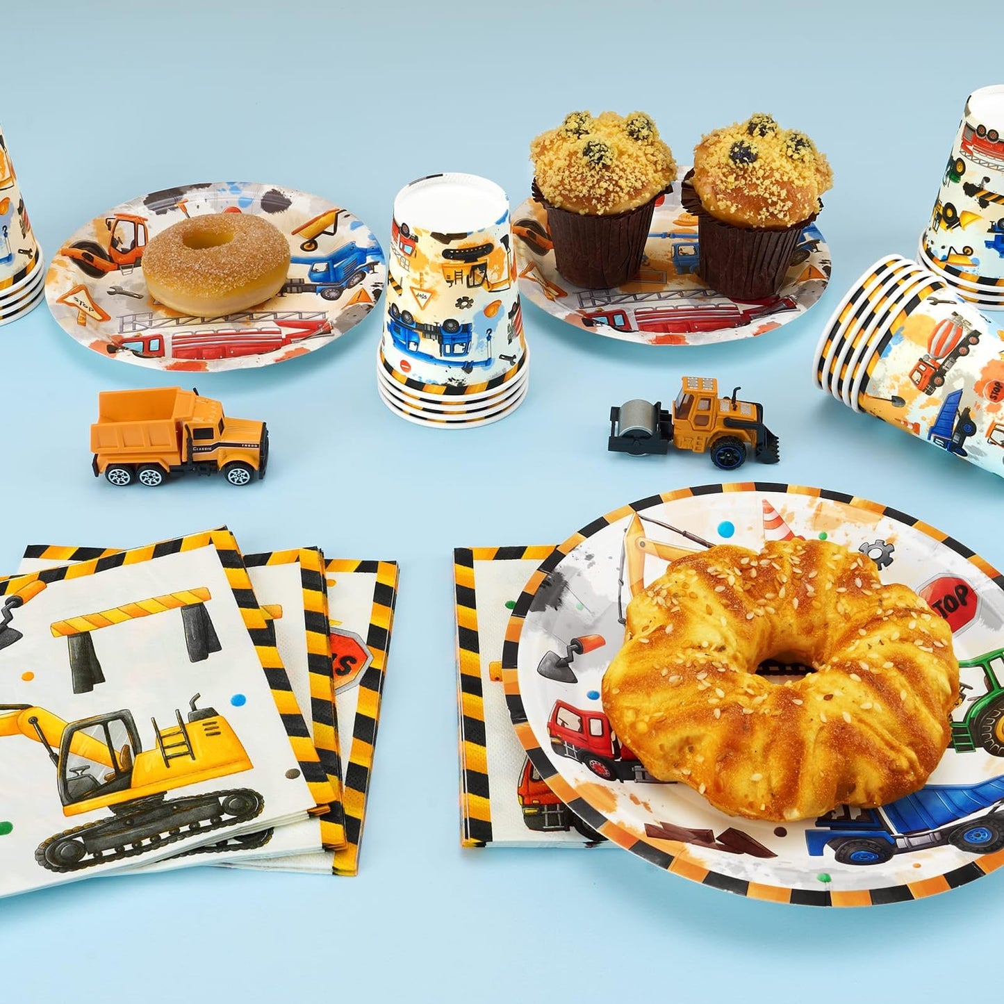 Wernnsai Construction Party Supplies Set - 64 Pcs Dump Truck Theme Birthday Party Decorations Disposable Paper Plates Cups Napkins Tableware For Boys Kids Baby Shower Excavator Birthday Party Decor