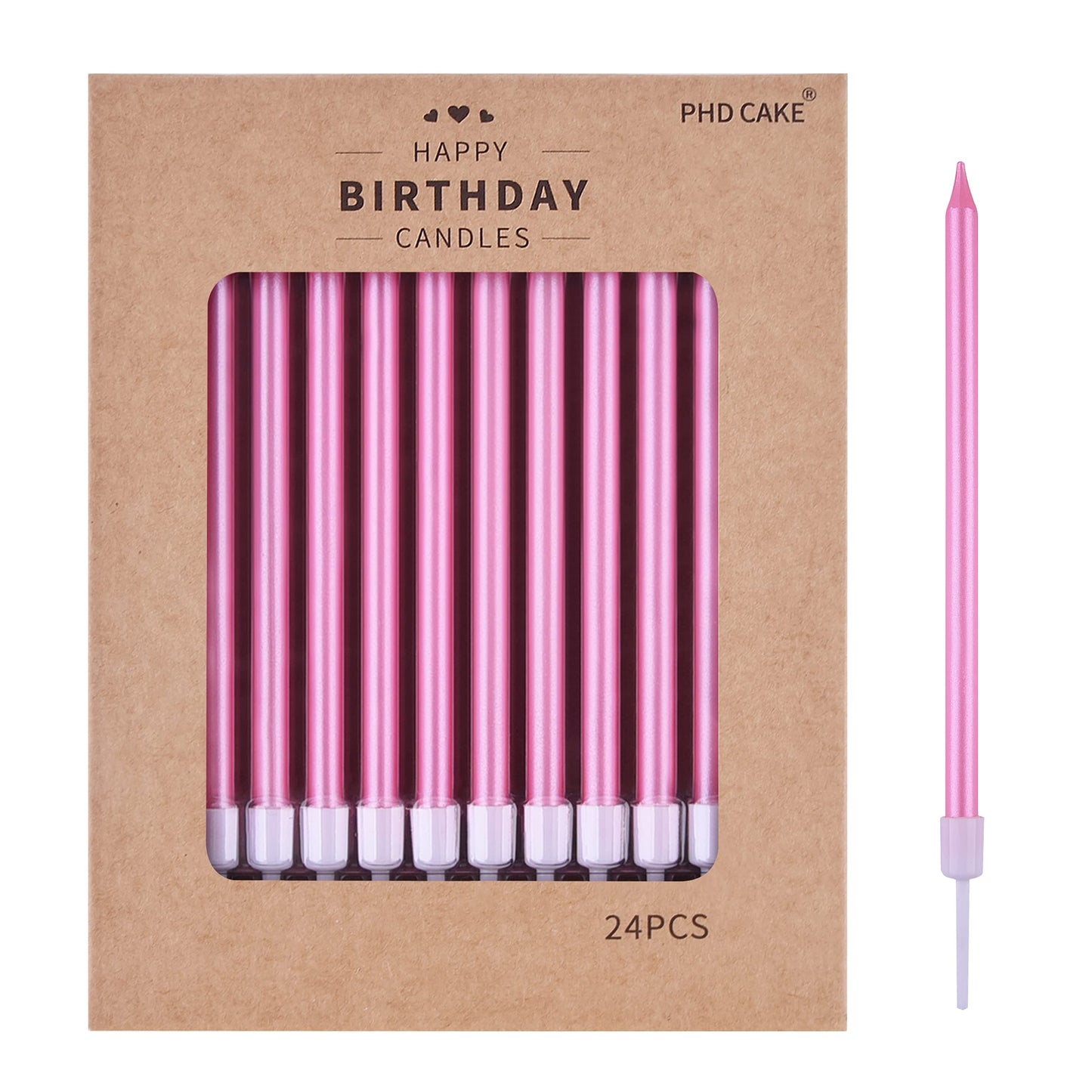 PHD CAKE Pink Long Thin Metallic Birthday Candles, Cake Candles, Birthday Parties, Wedding Decorations, Party Candles