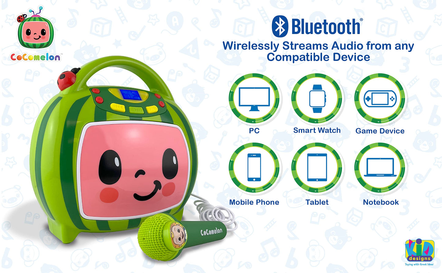 Ekids Cocomelon Karaoke Machine, Portable Bluetooth Party Speaker With Microphone For Kids, Built-In Cocomelon Songs And Speaker