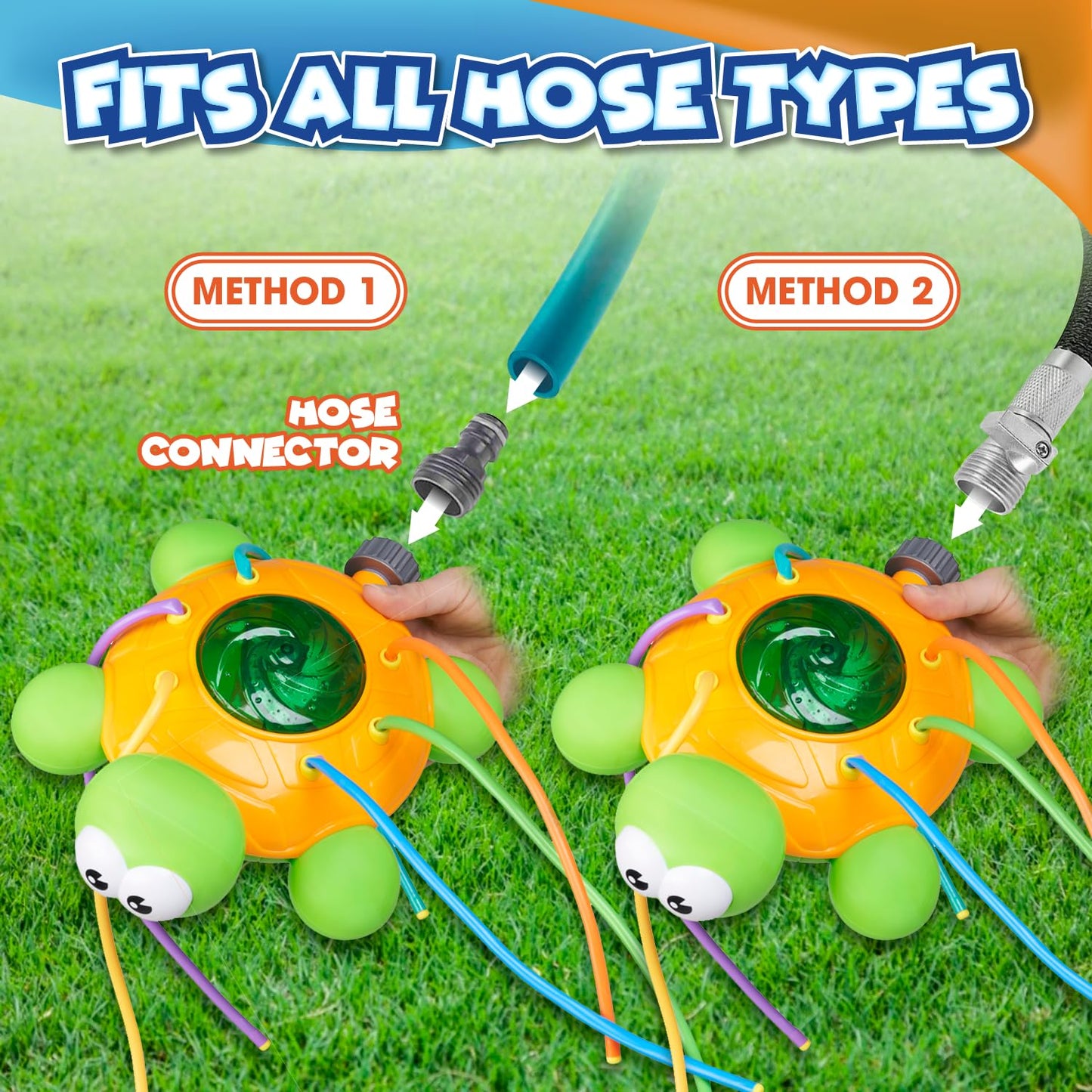 Chuchik Water Sprinkler for Kids - Spinning Turtle Outdoor Toy, Sprays Up to 8ft, Fun Summer Backyard Play, Attaches to Garden Hose