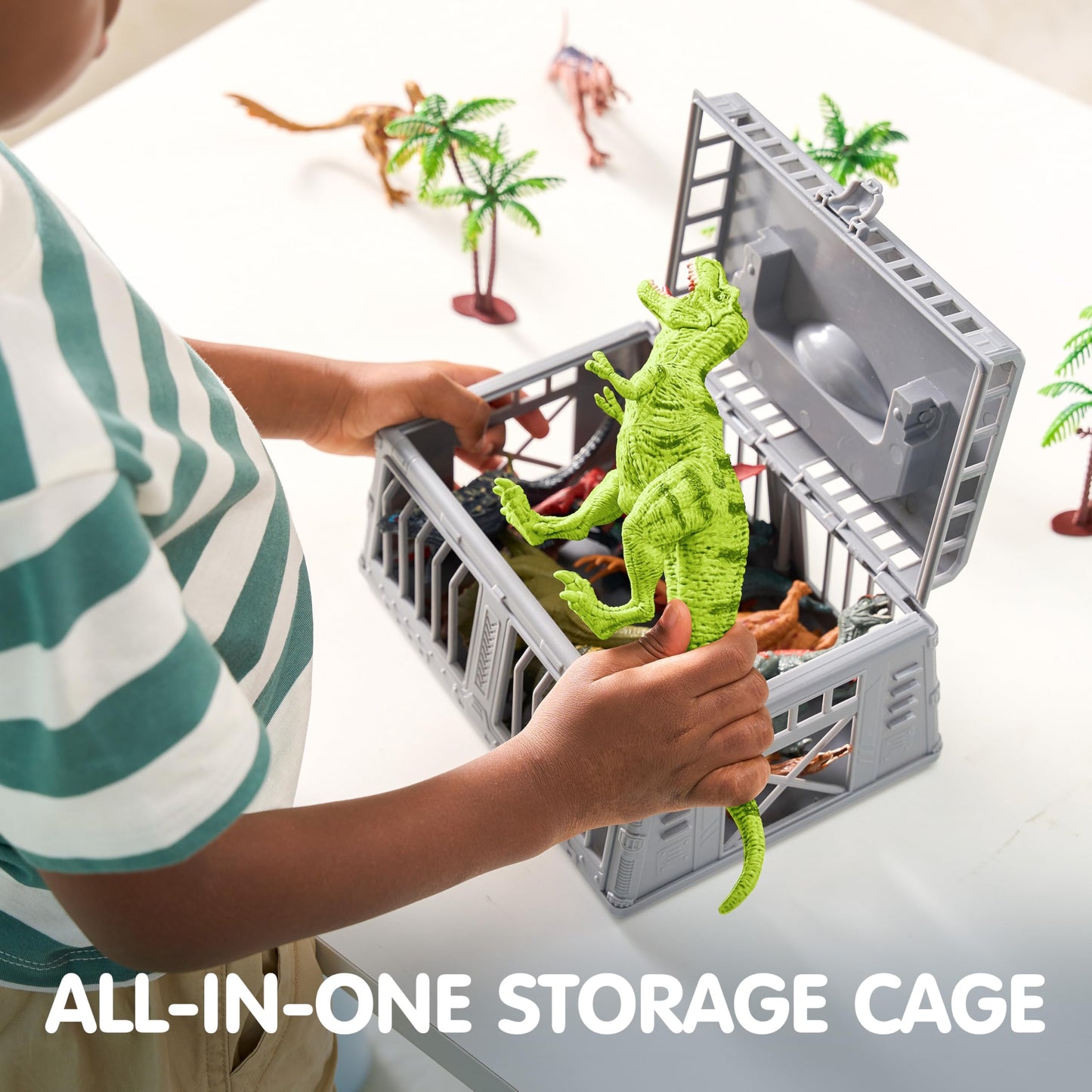Joyin Dinosaur Toys With Activity Play Mat & Storage Cage, 19 Pcs Realistic Dinosaur Figures & Trees For Toddlers Kids Ages 3-5, Ideal For Boys And Girls Gift