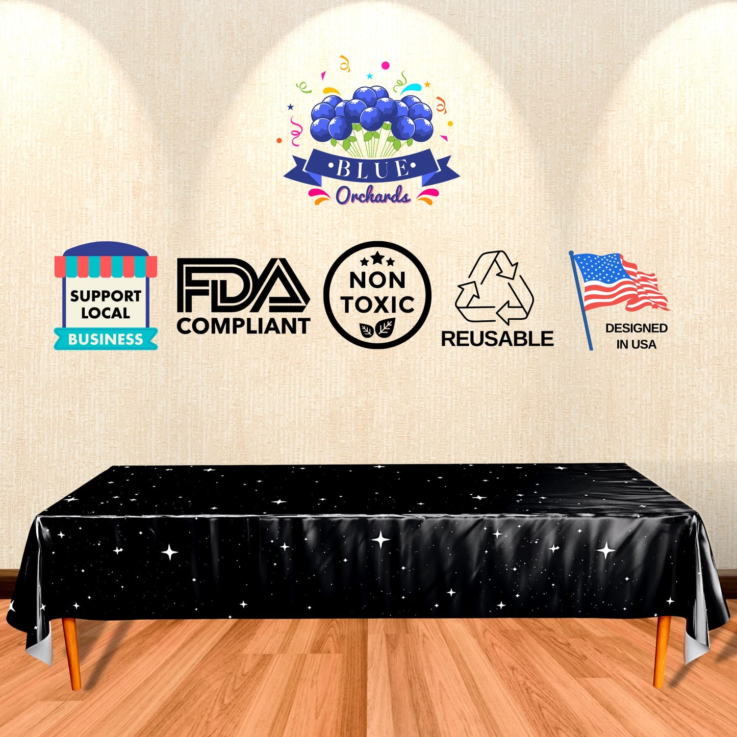 Blue Orchards Space Party Table Covers (Pack Of 2) - 54'X108' Xl - Space Theme Party Supplies, Stars Birthday Party, Galaxy Tablecloth Plastic, Outer Space Table Cover, Night Sky Tablecloth