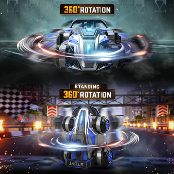 BEZGAR Upgraded Remote Control Cars for Boys Age 4-7 - 360 Spin Rotating Fast RC Cars, 4WD Upright Walking Rc Stunt Car with LED