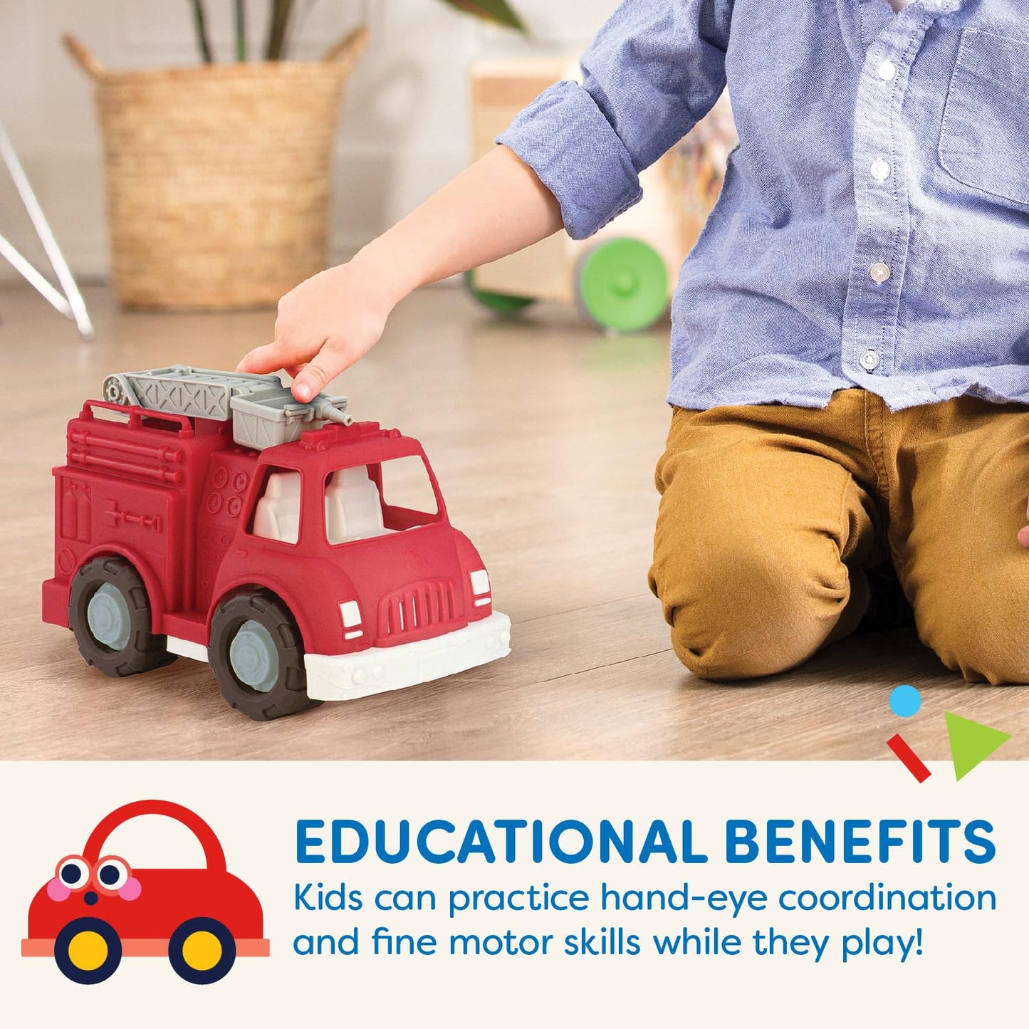 Battat- Wonder Wheels- Fire Truck - Red Fire Truck Toy With Moveable Ladder & Basket - Classic Rescue Vehicle For Toddlers, Kids