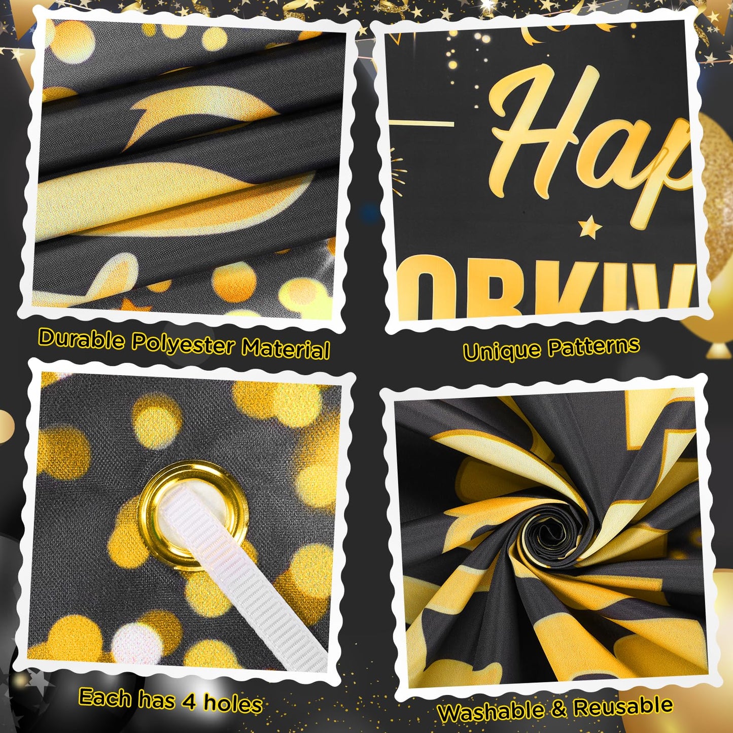 Yoirrat Happy Work Anniversary Banner - Gold & Black Polyester Backdrop, 70.8" x 43.3" for Employee Appreciation