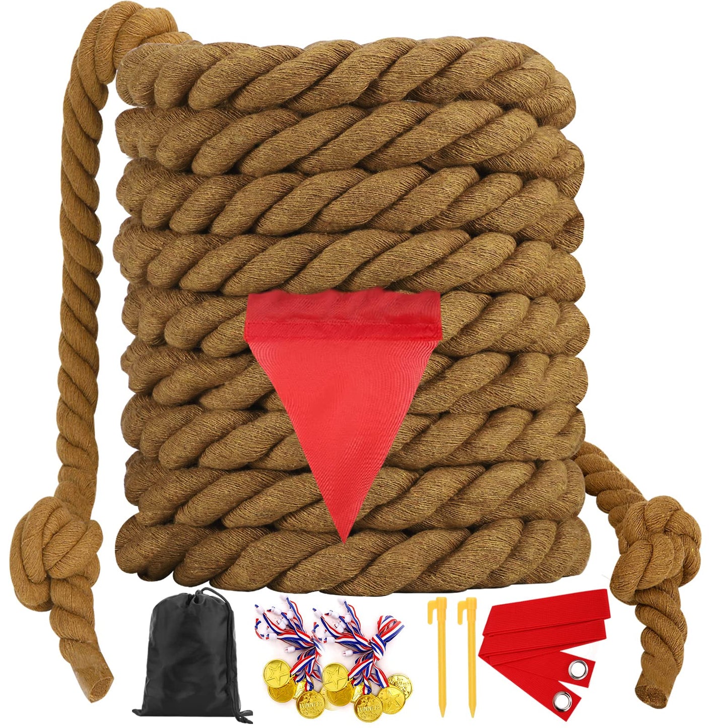 Outdoor Tug Of War Rope For Kids & Adults - 20Ft Brown, Fun For Family Reunion, Birthday Parties, Camping & Picnic Games