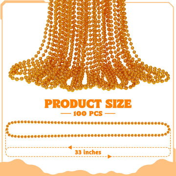 100 Pcs Mardi Gras Beads, 33'' Orange Beads Bulk, Mardi Gras Beads Necklaces Bulk For Parade Throw Accessories Set, Round Beaded